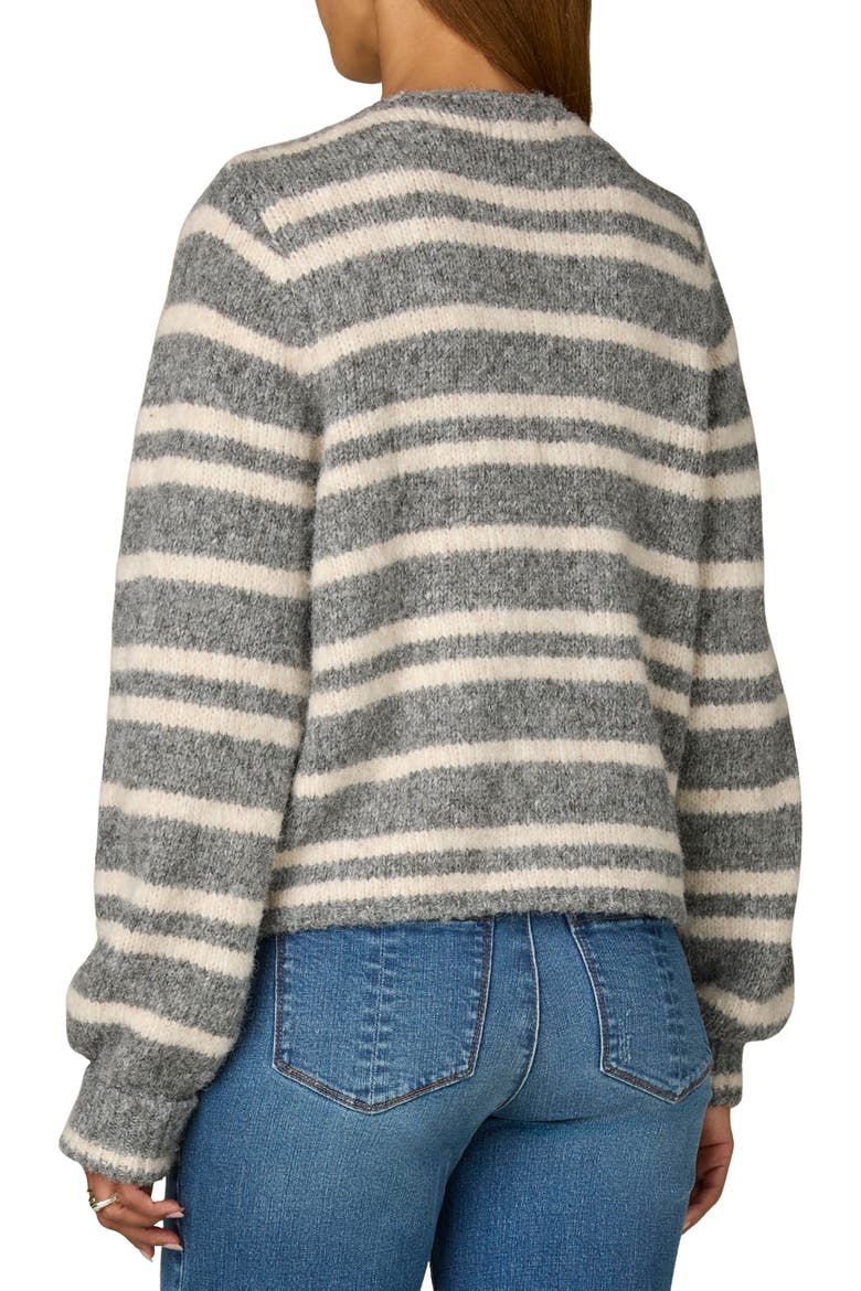 Stripe Open Bouclé Cardigan, Alternate, color, LIGHT GREY/ ECRU