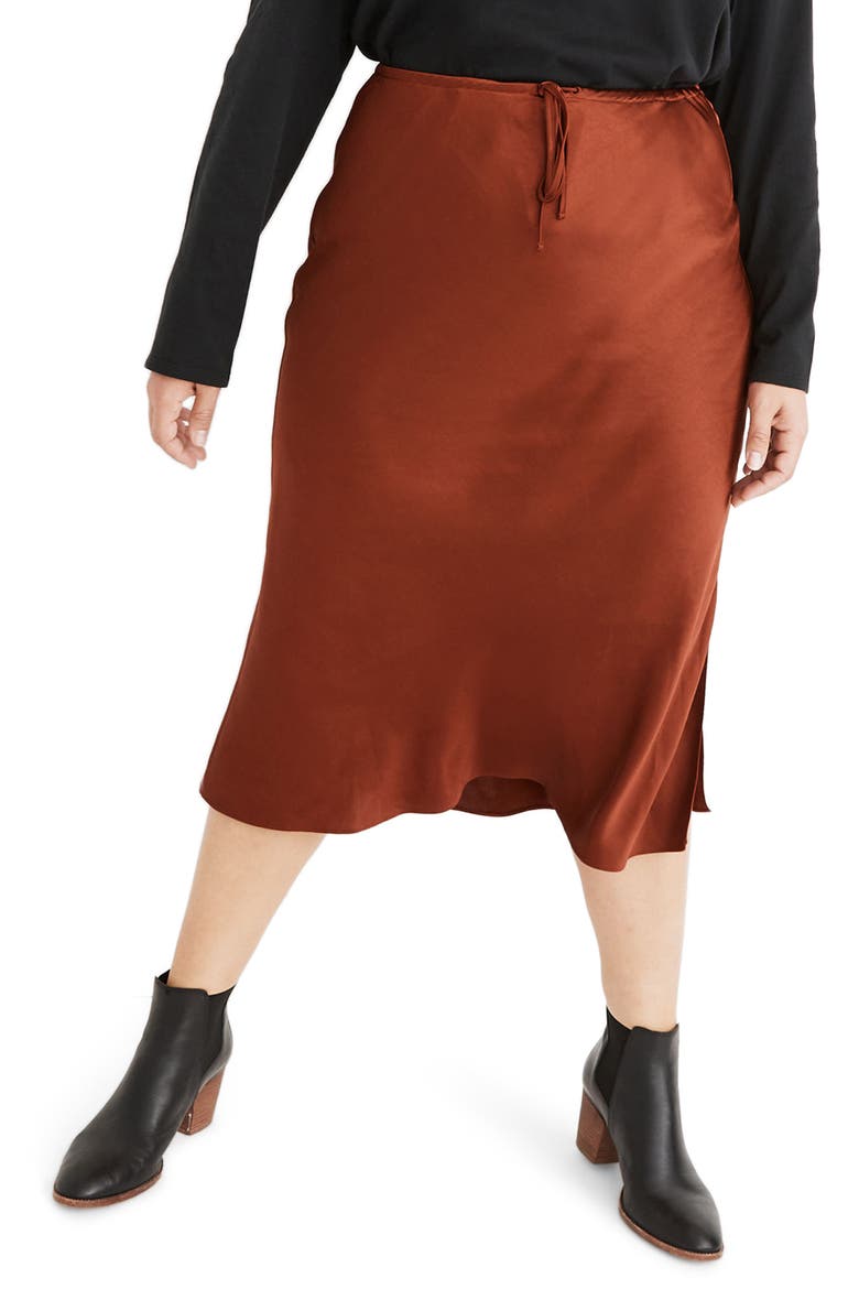 Drawstring Midi Slip Skirt, Alternate, color, DUSTY REDWOOD