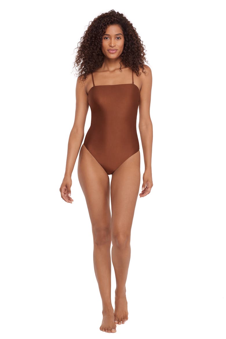 Open Back One-Piece Swimsuit, Alternate, color, OAK BROWN