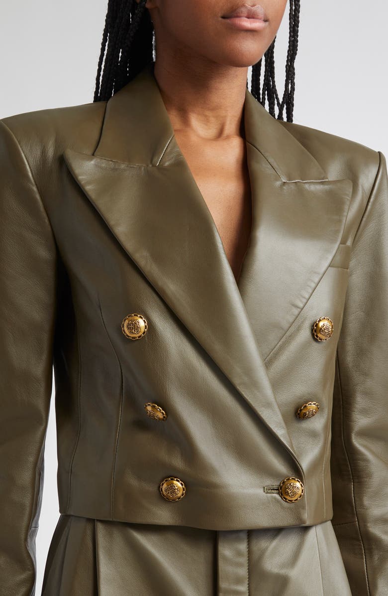 Zimmermann Hypnotic Double Breasted Leather Blazer, Alternate, color, Olive