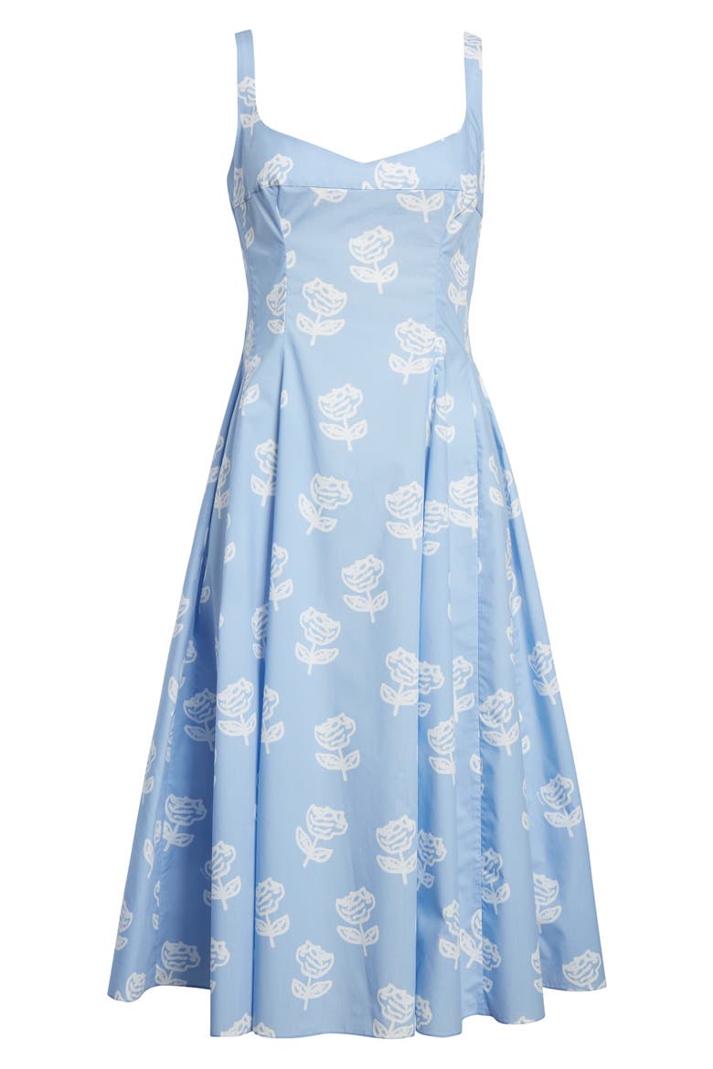 Sprayed Roses Fit & Flare Cotton Poplin Midi Dress, Alternate, color, SRB50 IRIS BLUE