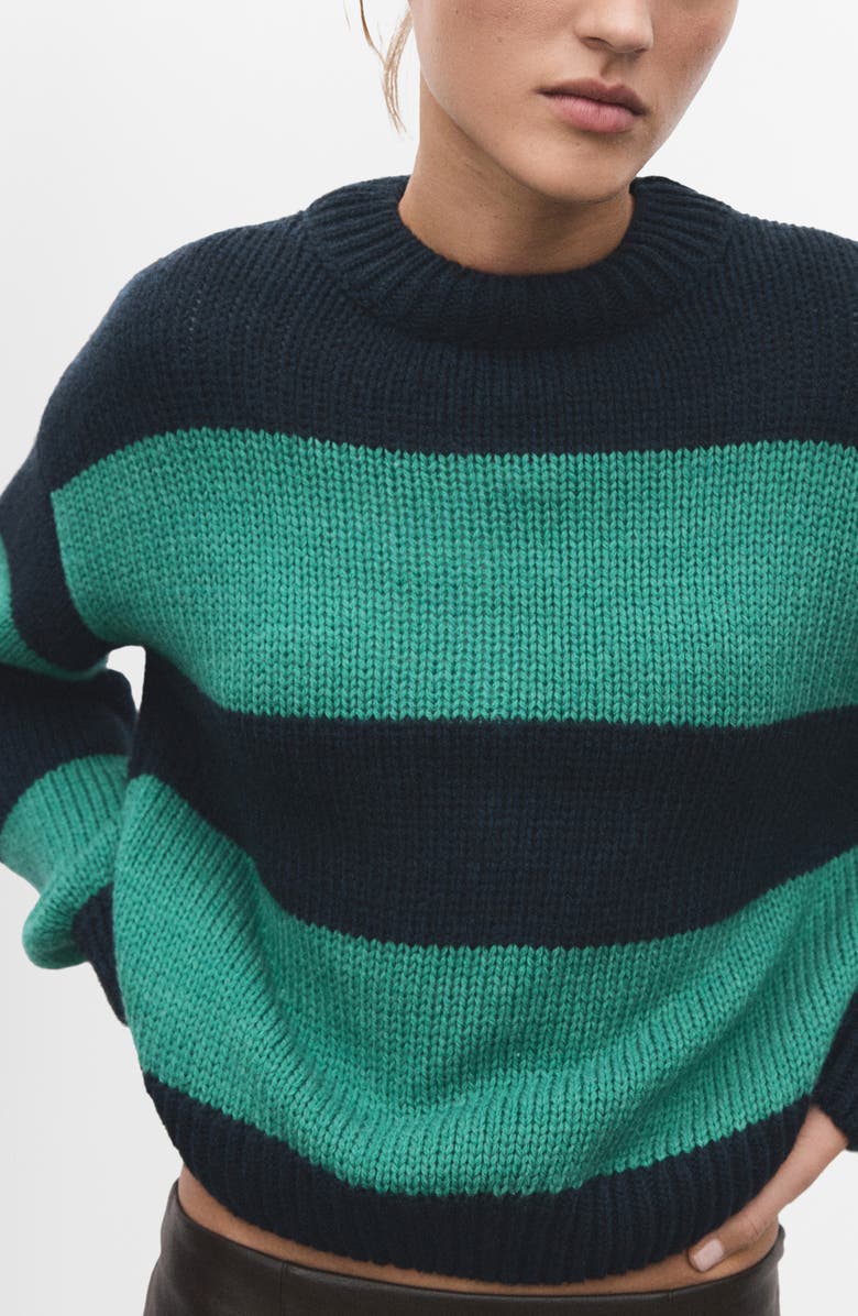 MANGO Knit Striped Sweater, Main, color, Green