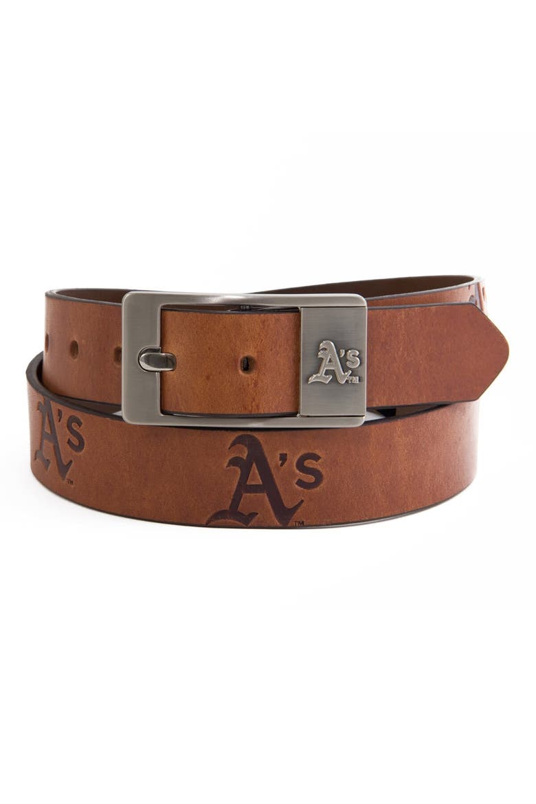 Oakland Athletics Brandish Leather Belt, Alternate, color, Brown