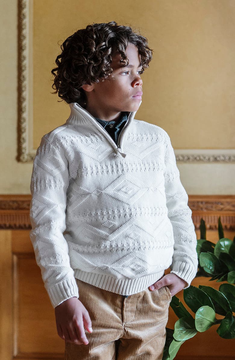Hope & Henry Kids' Organic Long Sleeve Half Zip Cable Pullover Sweater, Alternate, color, Ivory Geo Texture