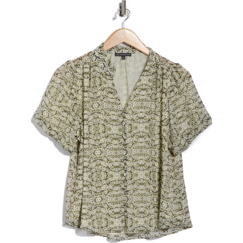 Adrianna Papell Bubble Sleeve Covered Button-up Top In Green