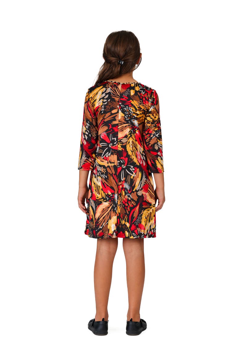 Red Multiprint Knee Length Fall Dress, Alternate, color, Brown Multi