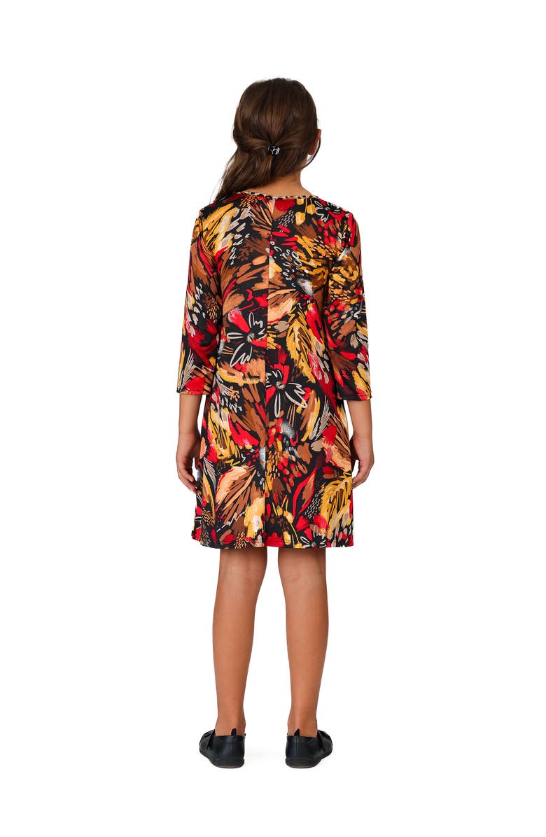 24sevenKid Red Multiprint Knee Length Fall Dress, Alternate, color, Brown Multi