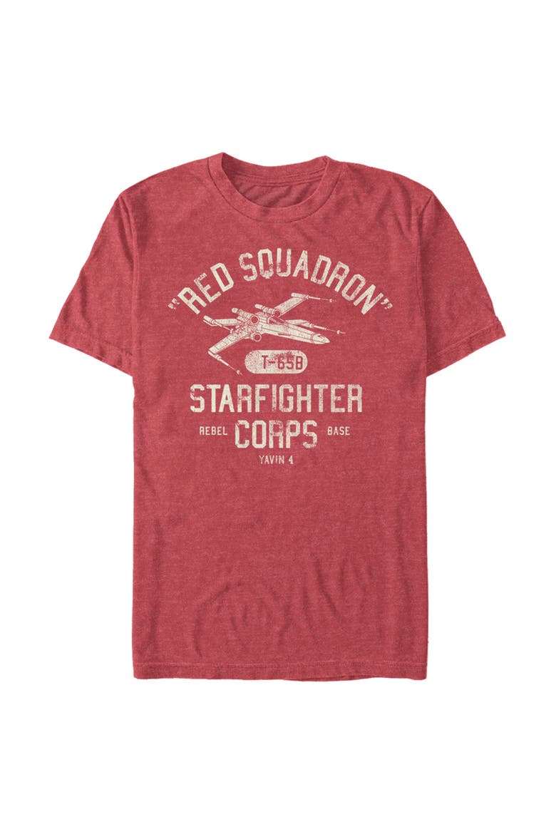 Men's Rebel X-Wing Starfighter Corps Collegiate Short Sleeve Graphic T-Shirt, Main, color, Red Heather