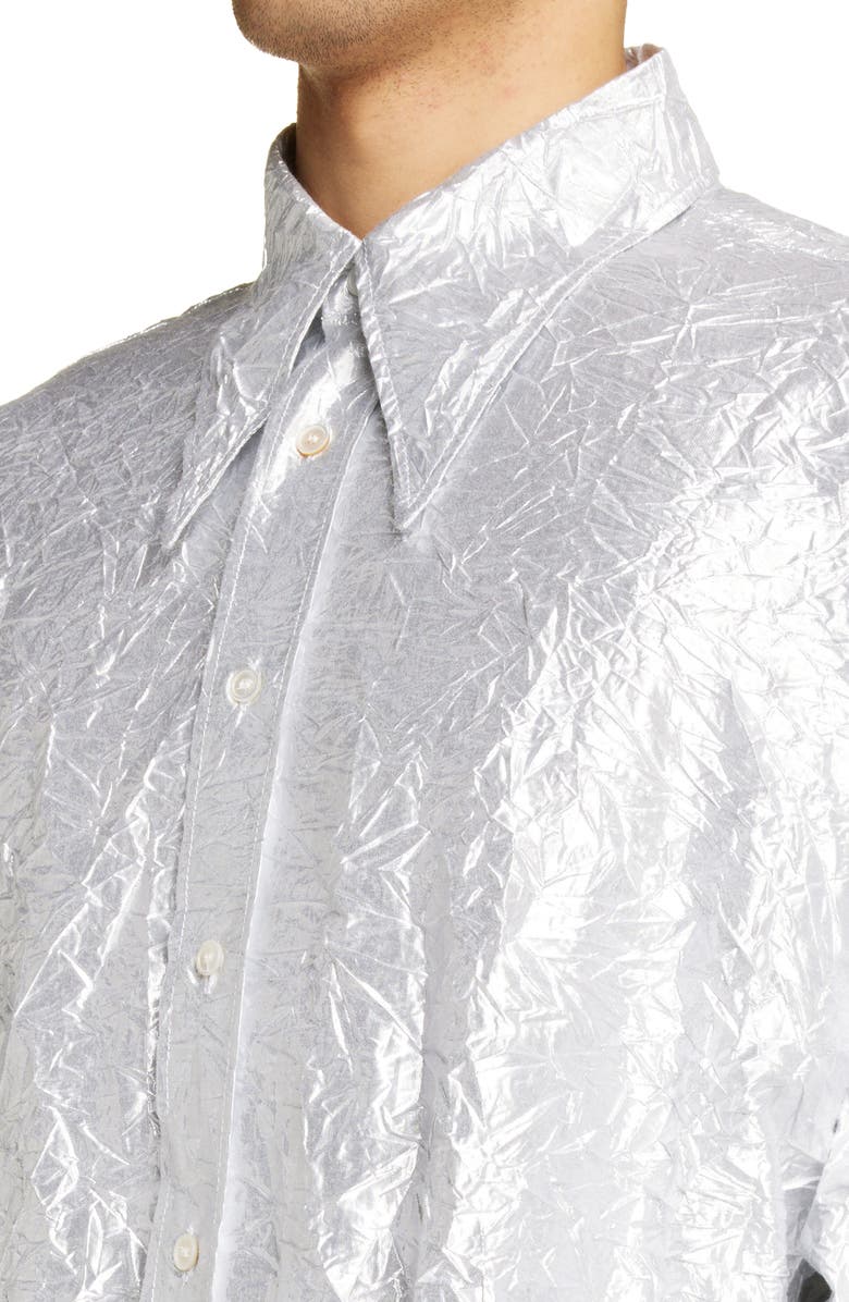 Acne Studios Crinkle Metallic Button-Up Shirt, Alternate, color,