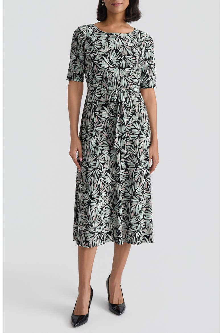 Print Tie Belt A-Line Dress, Main, color, BLACK MULTI