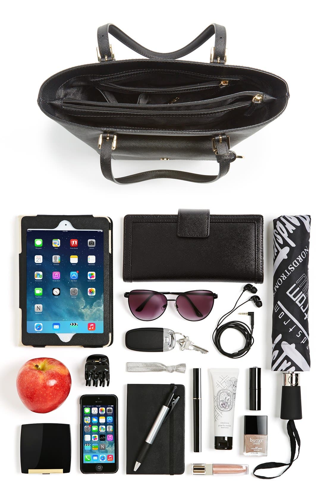 'Jet Set - Medium' Saffiano Leather Snap Pocket Tote (Nordstrom Exclusive), Alternate, color, BLACK