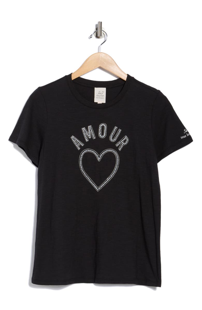 Cinq à Sept Beaded Amour Graphic T-Shirt, Alternate, color, Black/ White