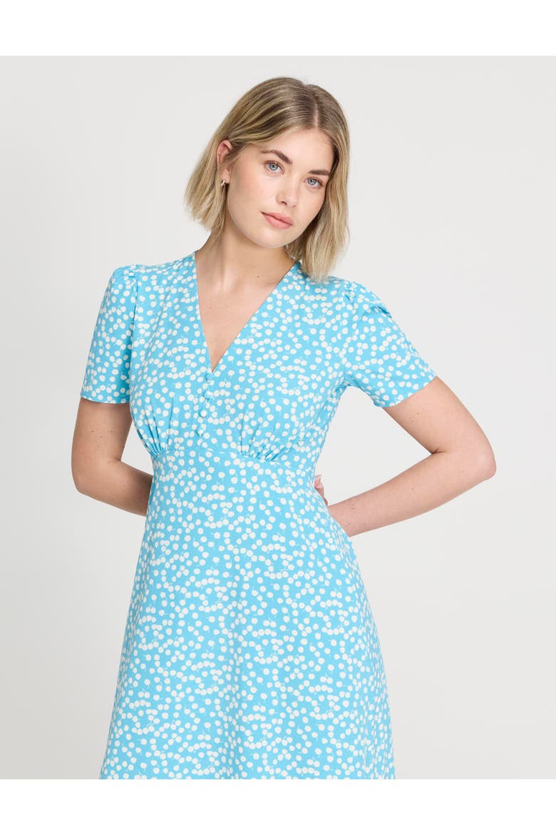 Nieve V-Neck Short Sleeve Midi Dress, Alternate, color, Blue Cherry Spot