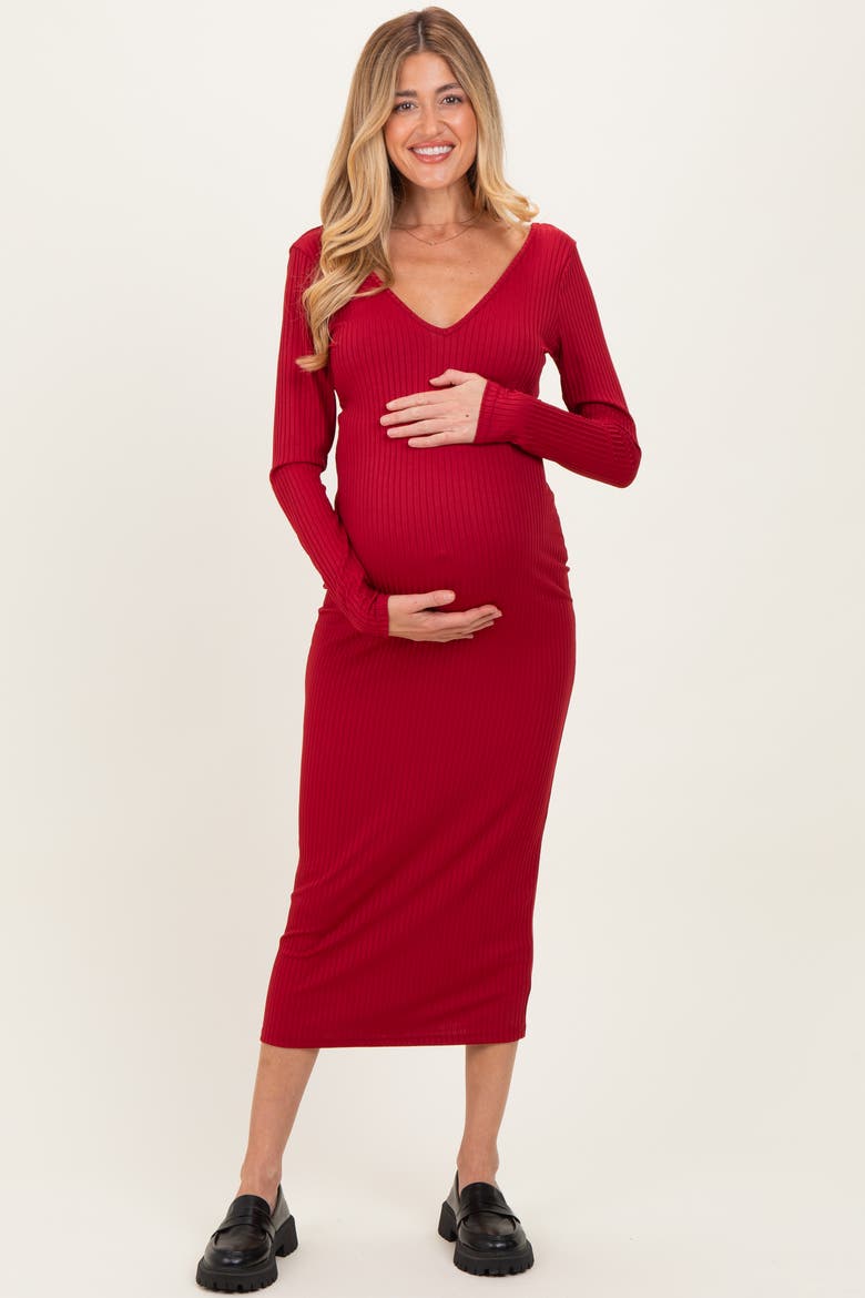 V-Neck Long Sleeve Fitted Maxi Dress, Main, color, Deep Red