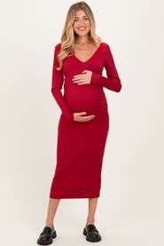 PinkBlush V-Neck Long Sleeve Fitted Maxi Dress