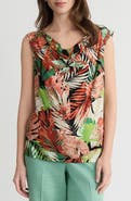 KASPER Tropical Print Cowl Neck Top