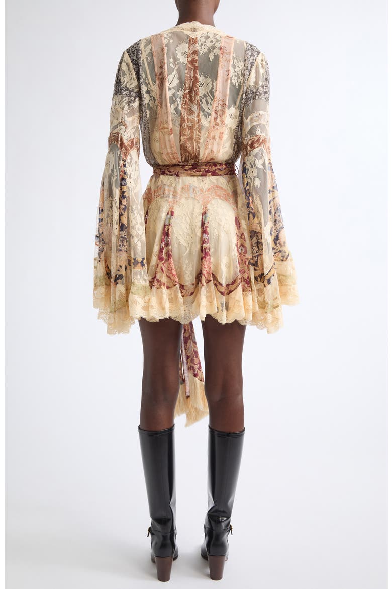 Valiant Floral Long Sleeve Silk & Lace Wrap Minidress, Alternate, color, SPLICED FLORAL