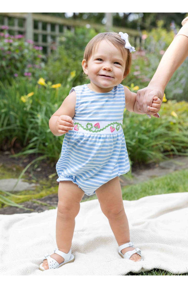 Florence Eiseman Stripe Knit Romper With Strawberries, Alternate, color, Light Blue / White