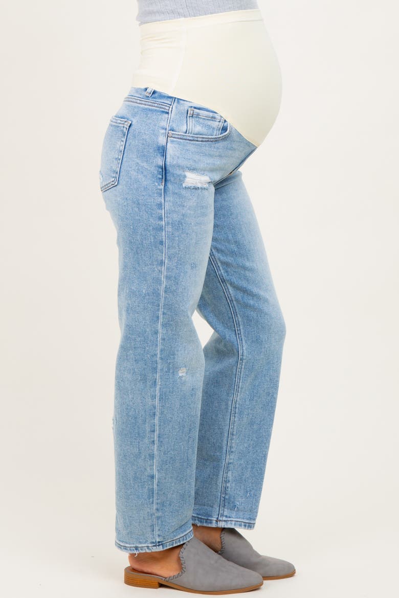 High Rise Ankle Boyfriend Distressed Maternity Jeans, Alternate, color, Light Blue