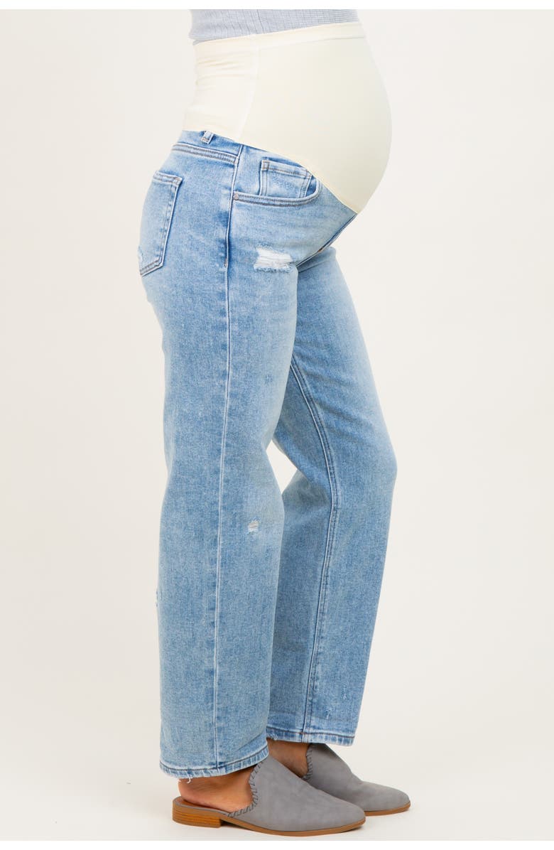 PinkBlush High Rise Ankle Boyfriend Distressed Maternity Jeans, Alternate, color, Light Blue