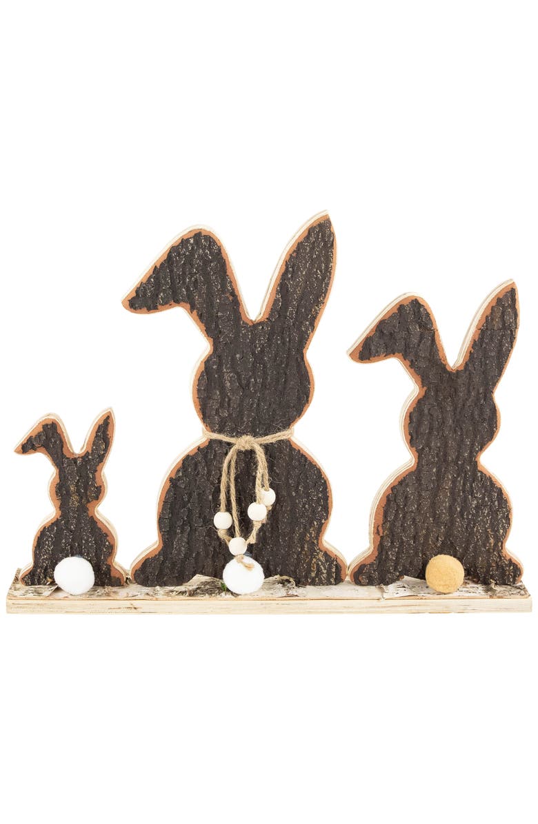 Northlight Rabbit Trio Wooden Tree Bark Easter Decoration - 15.75", Main, color, Brown