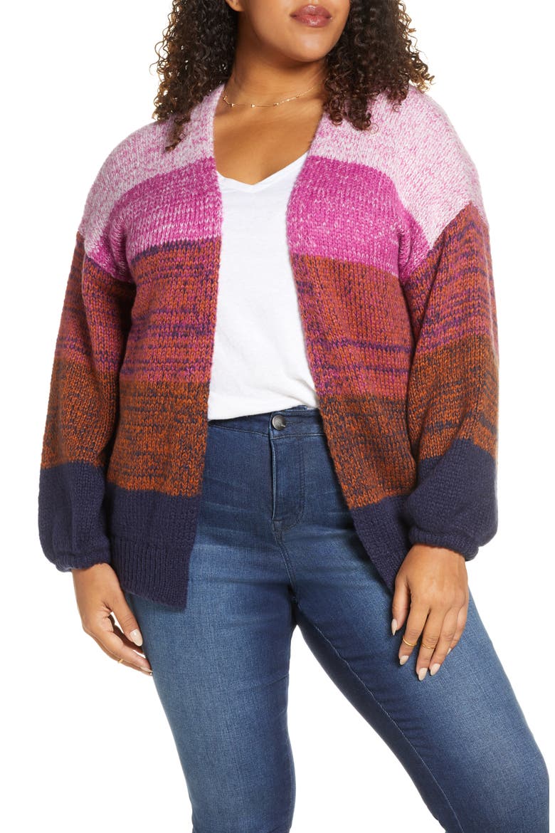 Blouson Sleeve Ombré Cardigan, Main, color, NAVY PEACOAT OMBRE
