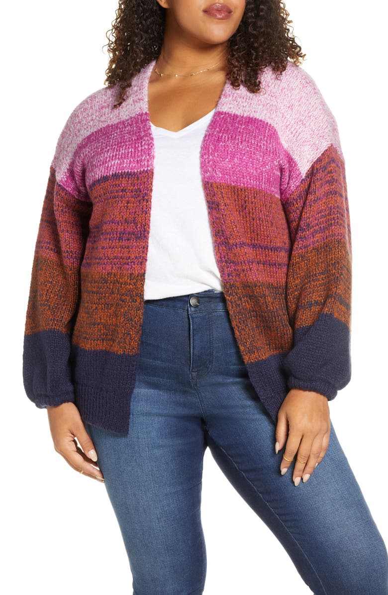 BP. Blouson Sleeve Ombré Cardigan, Main, color, 