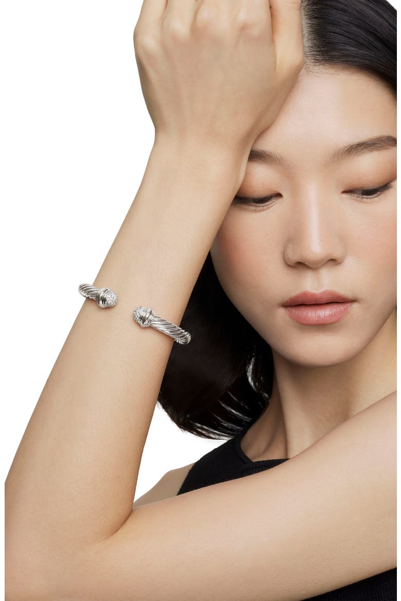 Classic Cable Bracelet in Sterling Silver with Pavé Diamond Domes, 7mm, Alternate, color, SILVER/ DIAMOND