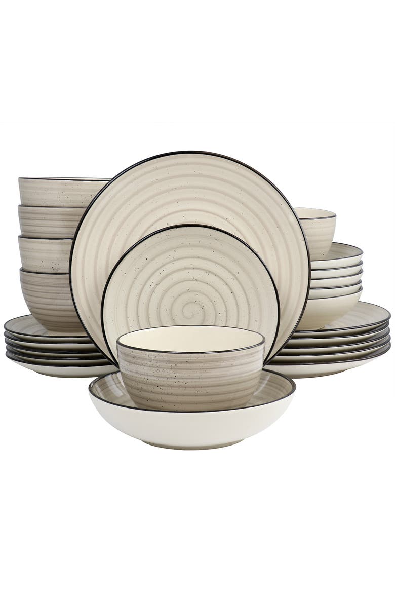 Gia 24 Piece Round Stoneware Dinnerware Set, Main, color, White