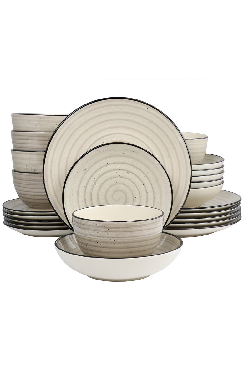 Elama Gia 24 Piece Round Stoneware Dinnerware Set, Main, color, White