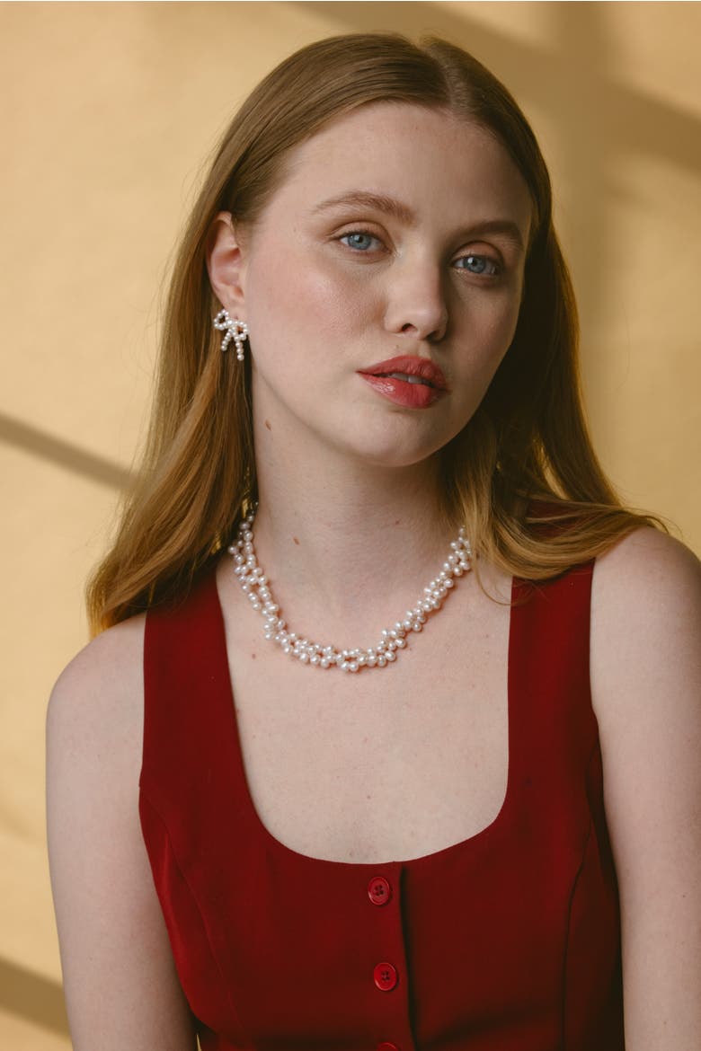 4-5mm Double Twisted White Freshwater Double Pearl Necklace, Alternate, color, White Pearl