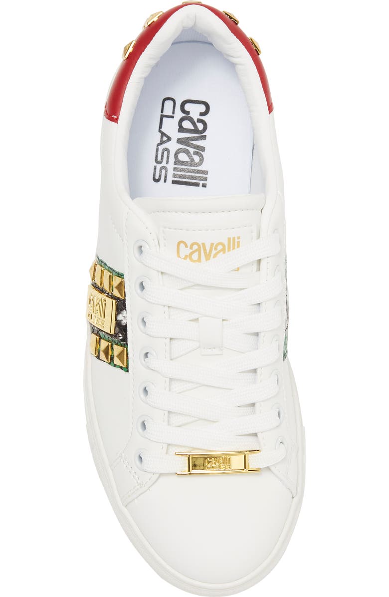 Roberto Cavalli Snake Embossed Pyramid Stud Tennis Shoe, Alternate, color,