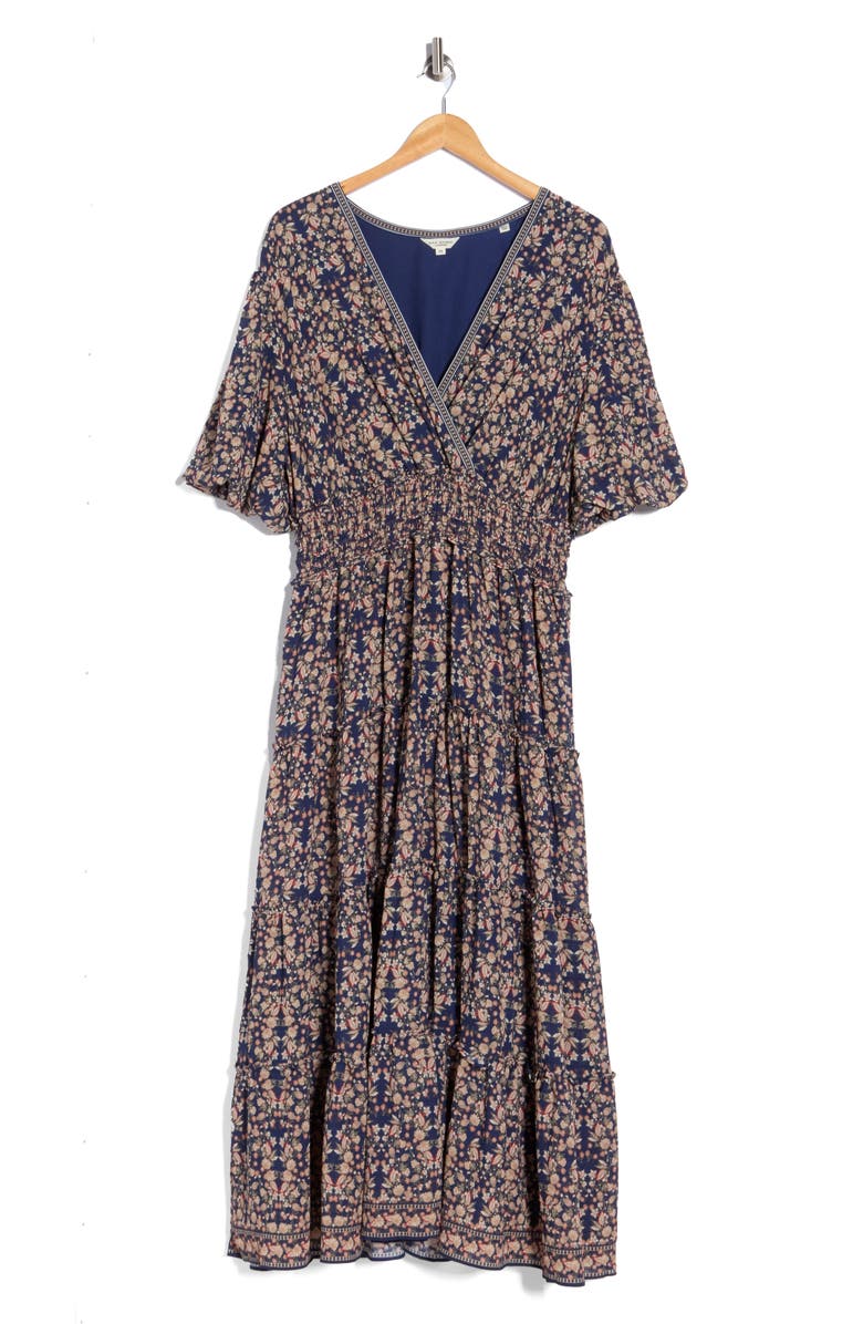 MAX STUDIO V-Neck Puff Sleeve Tiered Dress, Alternate, color, Sapphire/ Terra Shaded Paisley