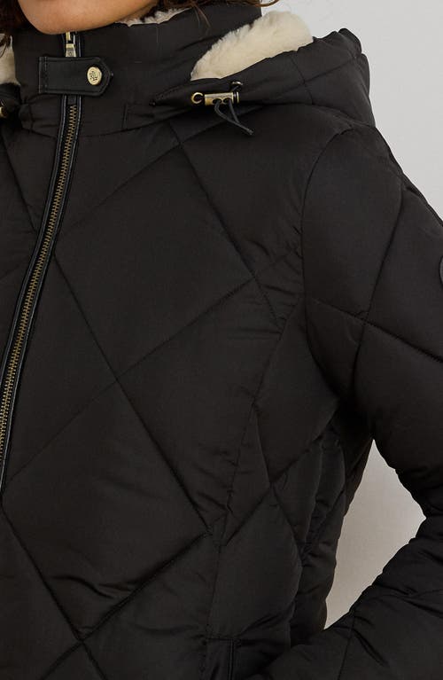 Ralph Lauren Lauren Diamond Puffer Coat With Faux Shearling Lining In Black