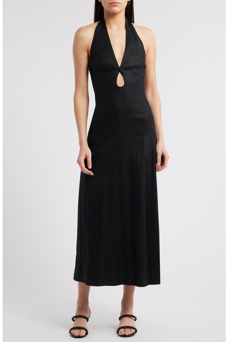 Lianna Tie Back Halter Maxi Dress, Main, color, BLACK