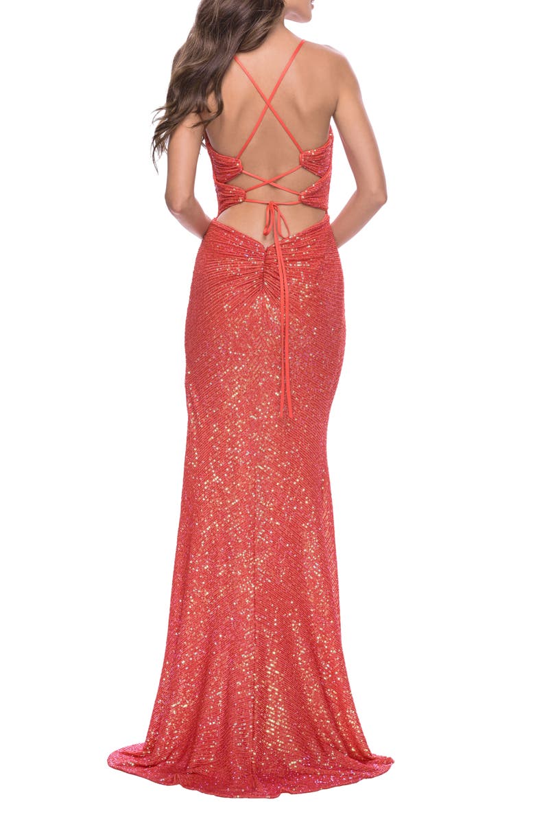 La Femme Cutout Sequin Gown, Alternate, color, 