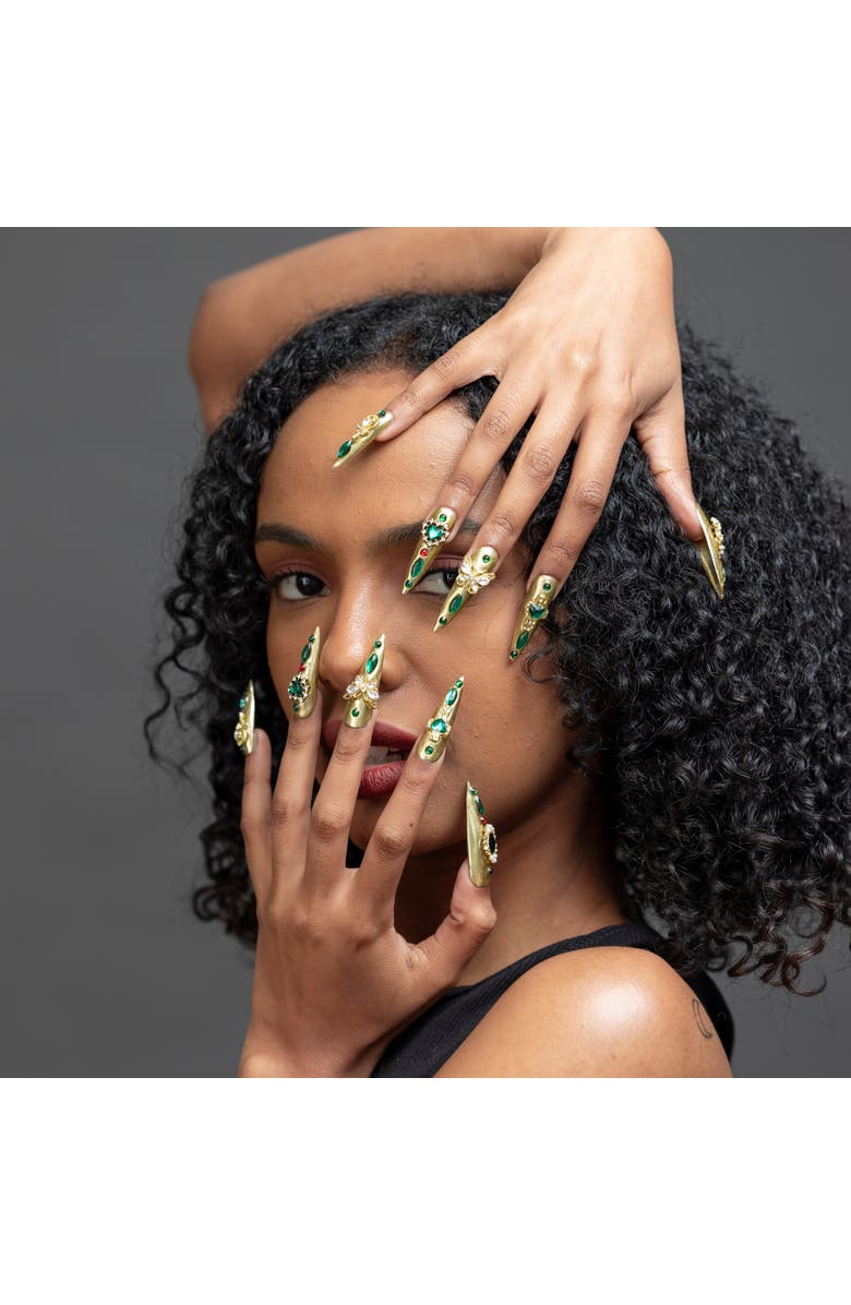 3H Nails Emerald Empress Luxury Handmade Press On Nails, Main, color, Gold