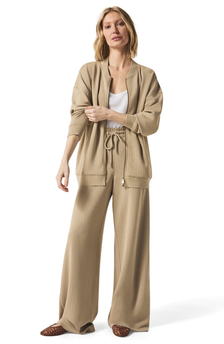 Splendid x @cellajaneblog Rib Scuba Knit Zip-Up Jacket, Alternate, color, Wood