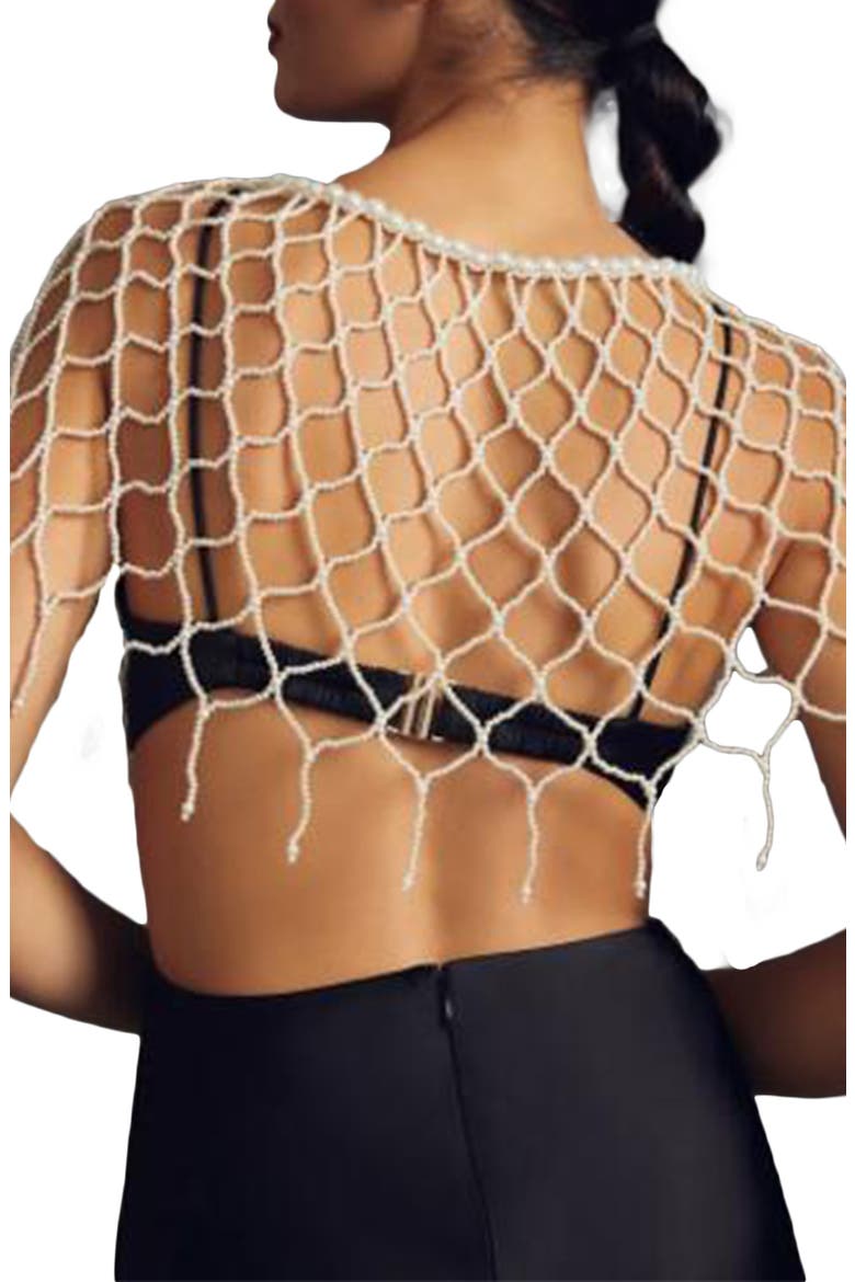 Imitation Pearl Beaded Cape, Alternate, color, WHITE