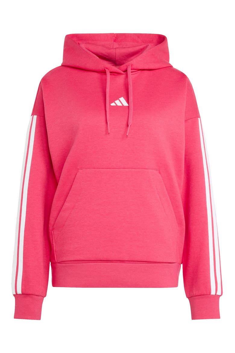 3-Stripes Fleece Hoodie, Alternate, color, POWER PINK/ WHITE