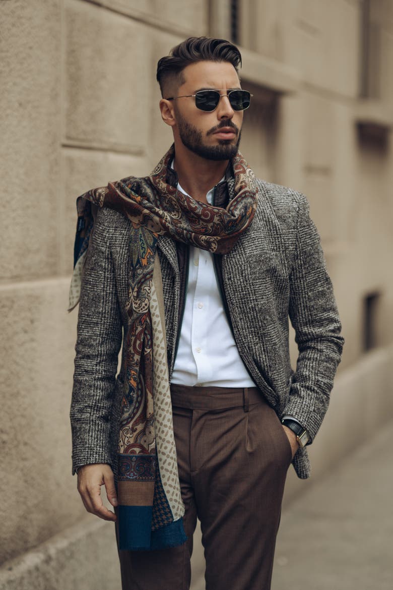 Aosta - Wool Scarf, Alternate, color, Brown and Blue