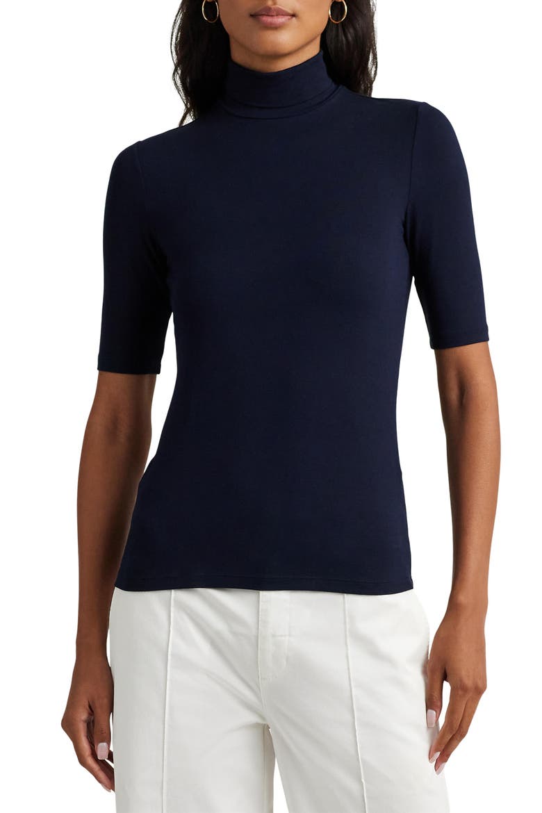 Jersey Turtleneck Top, Main, color, LAUREN NAVY