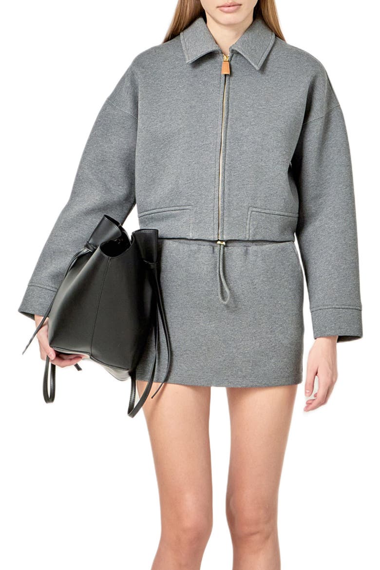 Crop Zip Cotton Jacket, Main, color, CHARCOAL