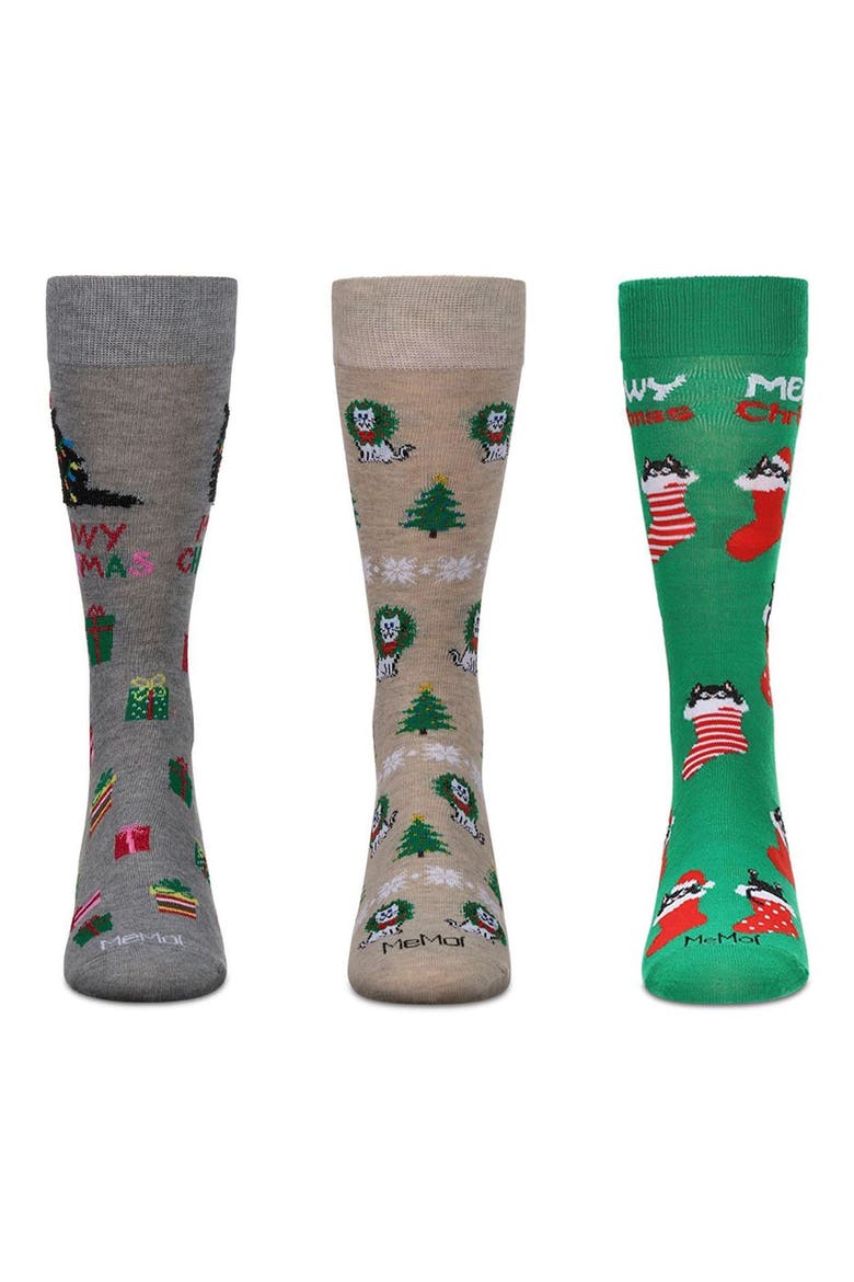 Assorted 3-Pack Christmas Crew Socks, Main, color, BLACK/ NUDE