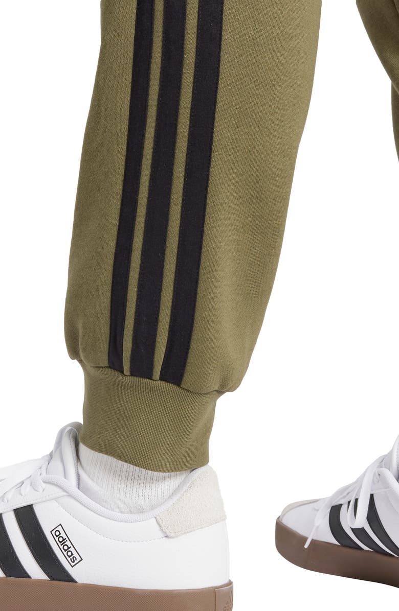 adidas Essential 3-Stripes Fleece Joggers, Alternate, color, Olive Strata/ Black