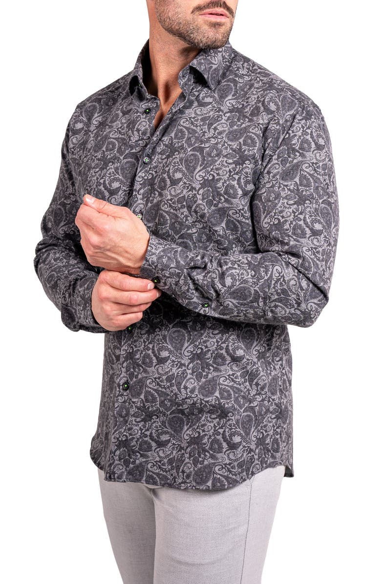 Maceoo Fibonacci Ascension 0252 Paisley Contemporary Fit Button-Up Shirt, Alternate, color, Grey
