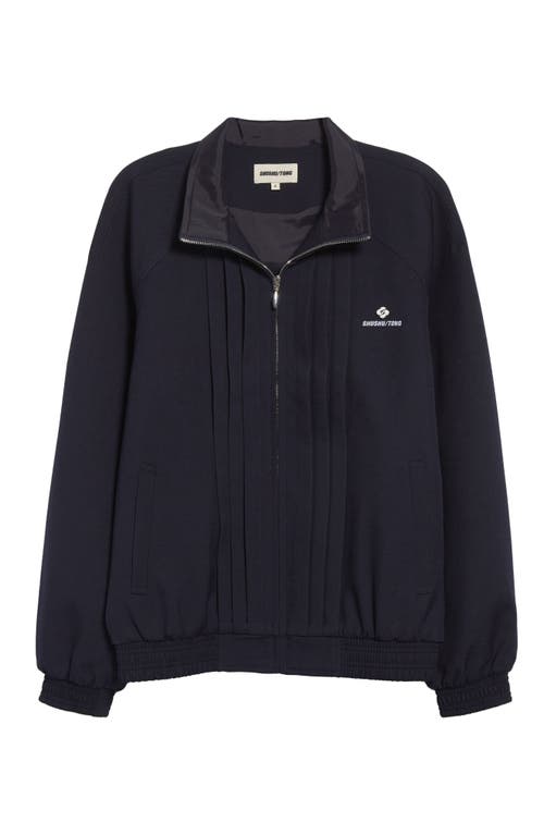 Shop Shushu-tong Shushu/tong Tucker Logo Stitch Pleated Wool & Silk Zip Jacket In Navy Blue