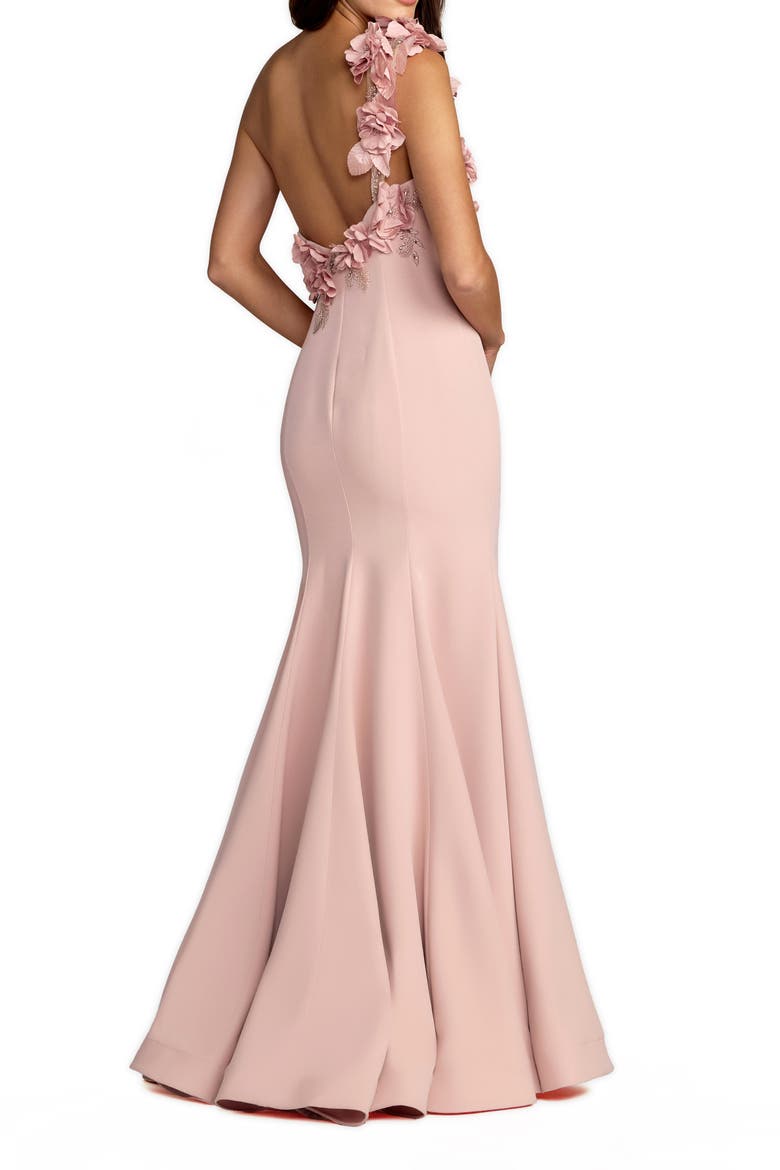 Crepe One Shoulder Floral Embellished Mermaid Evening Gown, Alternate, color, Mauve
