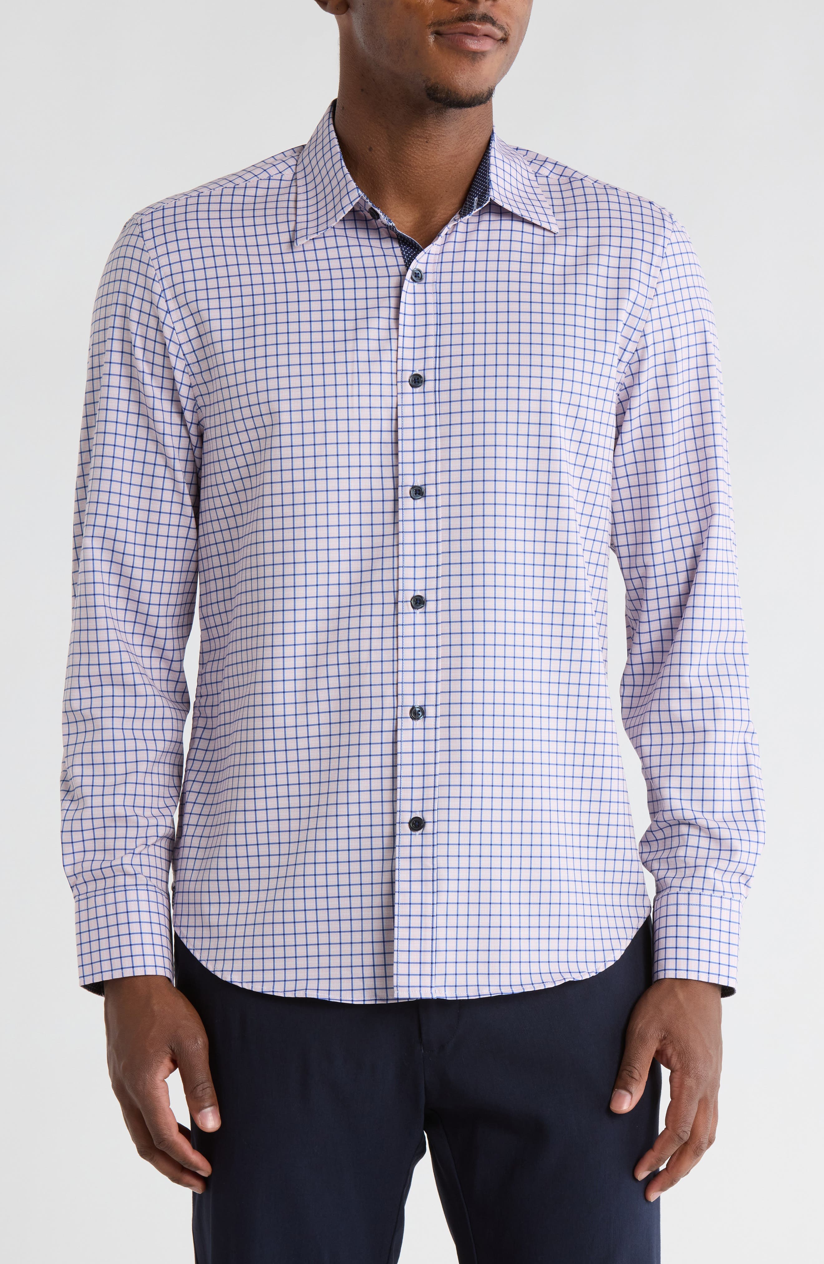 CONSTRUCT Grid Print Stretch Dress Shirt