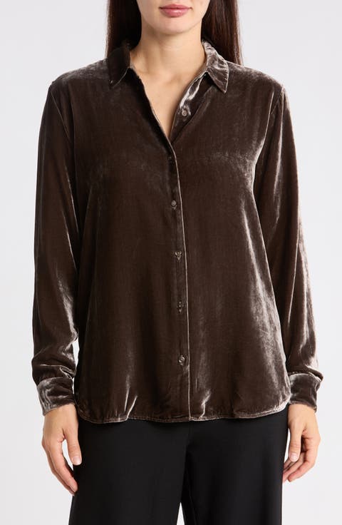 Velvet Button-Up Shirt